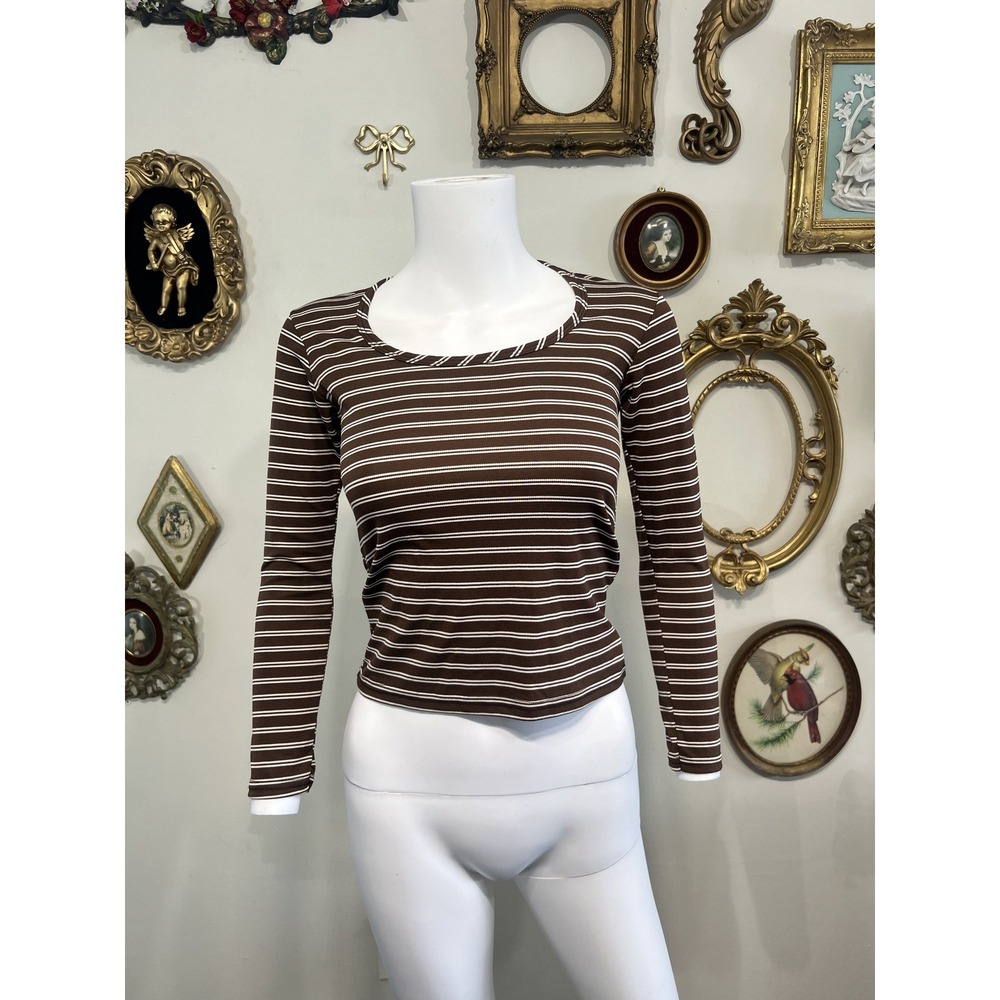 Cheryl Creations Brown Striped Long Sleeve Top Size S